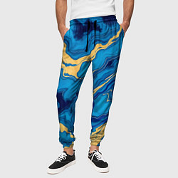 Брюки на резинке мужские Синий мрамор с золотом, цвет: 3D-принт — фото 2
