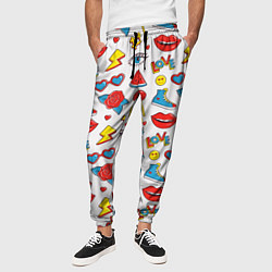 Брюки на резинке мужские Паттерн с яркими молодежными стикерами, цвет: 3D-принт — фото 2