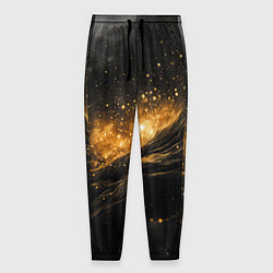Брюки на резинке мужские Золотистое сияние на черной текстуре, цвет: 3D-принт