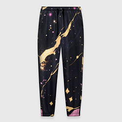 Мужские брюки Золотые и розовые мазки на черной текстуре
