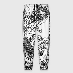 Брюки на резинке мужские Татуировка дракона на белом, цвет: 3D-принт