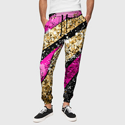 Брюки на резинке мужские Розовые и золотые полосы - текстура, цвет: 3D-принт — фото 2