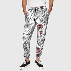 Брюки на резинке мужские Колибри и розы, цвет: 3D-принт — фото 2