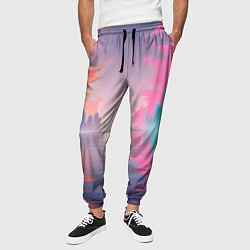 Брюки на резинке мужские Город в розовом тумане, цвет: 3D-принт — фото 2