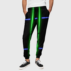 Брюки на резинке мужские Neon black light blue green line, цвет: 3D-принт — фото 2