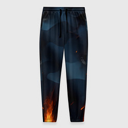 Брюки на резинке мужские Разорванный синий камуфляж с огнем, цвет: 3D-принт