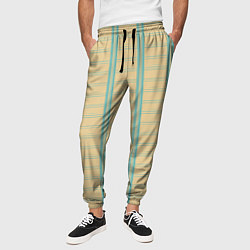 Брюки на резинке мужские Color beige cage light blue stripes, цвет: 3D-принт — фото 2