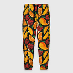 Брюки на резинке мужские Ягоды и фрукты в паттерне: малина манго апельсин, цвет: 3D-принт