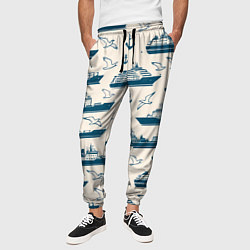 Брюки на резинке мужские Морской паттерн из чаек, якорей и кораблей, цвет: 3D-принт — фото 2