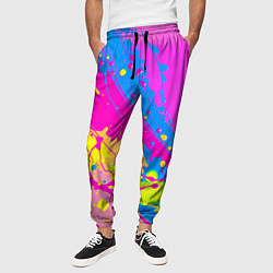 Брюки на резинке мужские Яркая абстракция из розовых и голубых красок, цвет: 3D-принт — фото 2