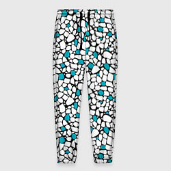 Брюки на резинке мужские Мелкий синий белый мозаичный узор на черном, цвет: 3D-принт