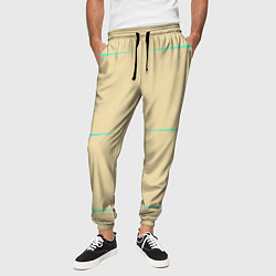 Брюки на резинке мужские Color beige green stripes, цвет: 3D-принт — фото 2