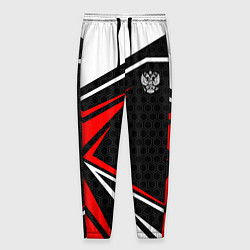 Брюки на резинке мужские Герб России - красный спортивный, цвет: 3D-принт