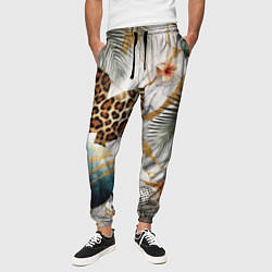 Брюки на резинке мужские Мрамор с цветами и леопардовый узор, цвет: 3D-принт — фото 2