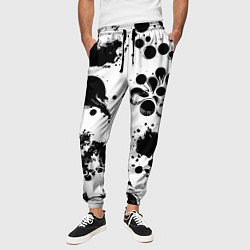 Брюки на резинке мужские Чёрно-белые кляксы - абстракция, цвет: 3D-принт — фото 2