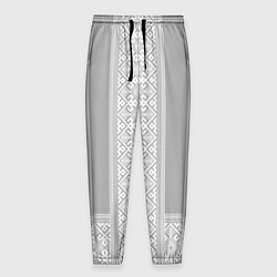 Брюки на резинке мужские Славянский узор на сером - вышиванка рубаха, цвет: 3D-принт
