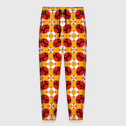 Брюки на резинке мужские Цветочная геометрия красно-желтая, цвет: 3D-принт