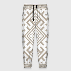 Брюки на резинке мужские Славянские узоры в бежевом цвете, цвет: 3D-принт