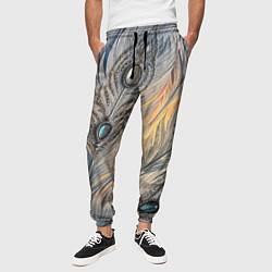 Брюки на резинке мужские Синие перья с самоцветами, цвет: 3D-принт — фото 2