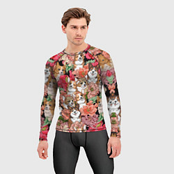 Рашгард мужской Корги & Цветы, цвет: 3D-принт — фото 2