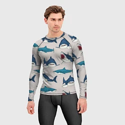 Рашгард мужской Кровожадные акулы паттерн, цвет: 3D-принт — фото 2