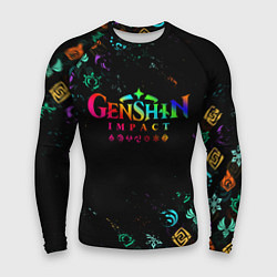 Рашгард мужской GENSHIN IMPACT NEON LOGO RAINBOW STYLE, ЭМБЛЕМЫ, цвет: 3D-принт