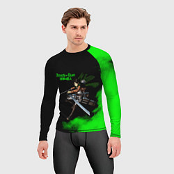 Рашгард мужской Атака титанов ядовитый зеленый дым Леви Аккерман, цвет: 3D-принт — фото 2