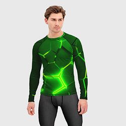 Рашгард мужской 3D ПЛИТЫ НЕОН NEON GREEN HEXAGON РАЗЛОМ, цвет: 3D-принт — фото 2