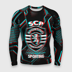 Рашгард мужской Sporting FC в стиле Glitch на темном фоне, цвет: 3D-принт
