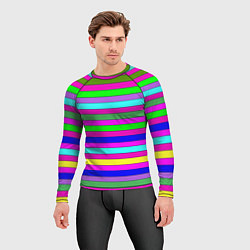 Рашгард мужской Multicolored neon bright stripes, цвет: 3D-принт — фото 2