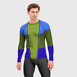 Рашгард мужской Зелено- синий геометрический дизайн, цвет: 3D-принт — фото 2