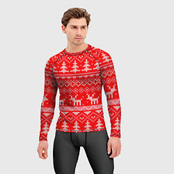 Рашгард мужской Рождественский красный свитер с оленями, цвет: 3D-принт — фото 2