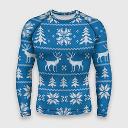 Мужской рашгард Рождественский синий свитер с оленями