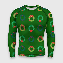 Рашгард мужской Зеленые рождественские венки омелы, цвет: 3D-принт