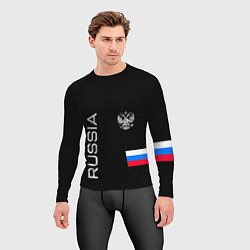 Рашгард мужской Россия и три линии на черном фоне, цвет: 3D-принт — фото 2