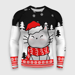 Рашгард мужской Новогодний свитер с котиком, цвет: 3D-принт