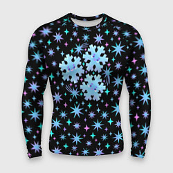 Рашгард мужской Снежинки в ночном небе с цветными звездами, цвет: 3D-принт