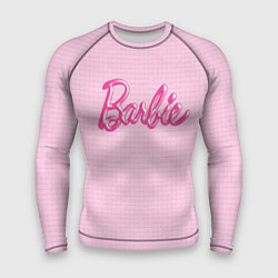 Рашгард мужской Барби - логотип на клетчатом фоне, цвет: 3D-принт