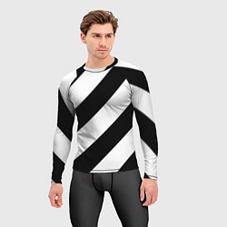 Рашгард мужской Черно-белые полосы, цвет: 3D-принт — фото 2