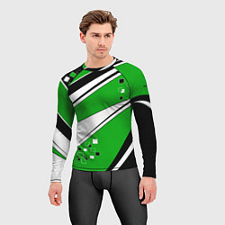 Рашгард мужской Абстрактный узор черно зеленый с белым, цвет: 3D-принт — фото 2