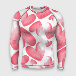 Рашгард мужской Розовые акварельные сердца - паттерн, цвет: 3D-принт