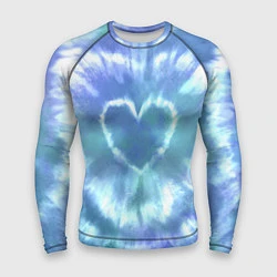 Рашгард мужской Сердце - тай-дай - голубой, цвет: 3D-принт