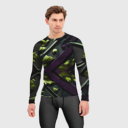 Рашгард мужской Зеленые листья и фиолетовые вставки, цвет: 3D-принт — фото 2