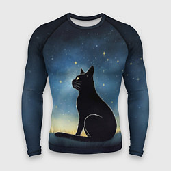 Рашгард мужской Черный кот и звезды - акварель, цвет: 3D-принт