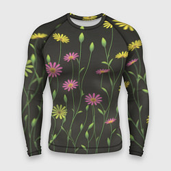 Рашгард мужской Полевые цветочки на темном фоне, цвет: 3D-принт