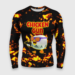 Рашгард мужской Chicken Gun на фоне огня, цвет: 3D-принт