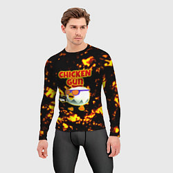 Рашгард мужской Chicken Gun на фоне огня, цвет: 3D-принт — фото 2