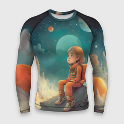 Рашгард мужской Девочка в оранжевом скафандре: арт нейросети, цвет: 3D-принт