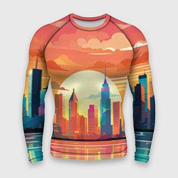 Рашгард мужской Городской пейзаж на рассвете, цвет: 3D-принт