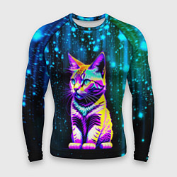 Рашгард мужской Космический котёнок - звездопад, цвет: 3D-принт